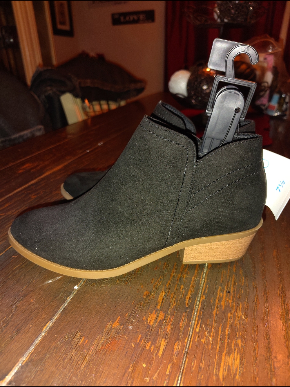 Women’s Black Suede-Look Ankle Bootie with Low Stacked Heel Sz. 7.5 NWT